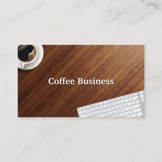 Kaffee-Cup & Keyboard-Holzschreibtisch Coffee Shop Visitenkarte (Vorderseite)