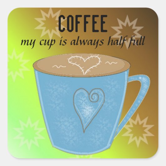 Kaffee-Cup mit Angebot Quadratischer Aufkleber (Vorderseite)