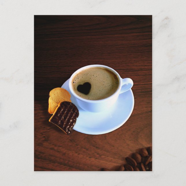 Kaffee-Cup mit herzenförmigen Schaumstoffen Postkarte (Vorderseite)