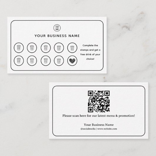 Kaffee-Cup QR-Code Hinzufügen Ihres Logos Treuekarte (Vorne/Hinten)
