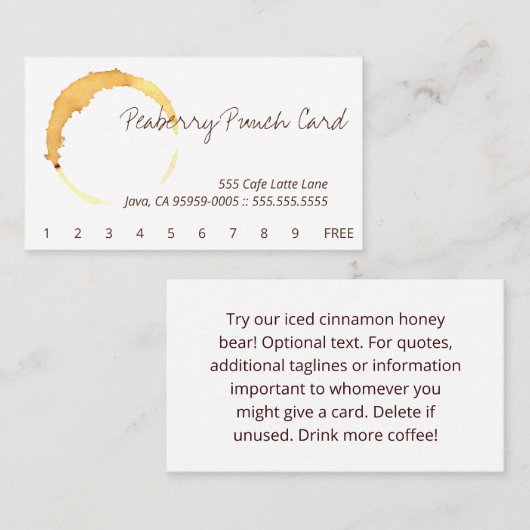 Kaffee Cup Stain Circle Drink Punch Card Treuekarte (Vorne/Hinten)
