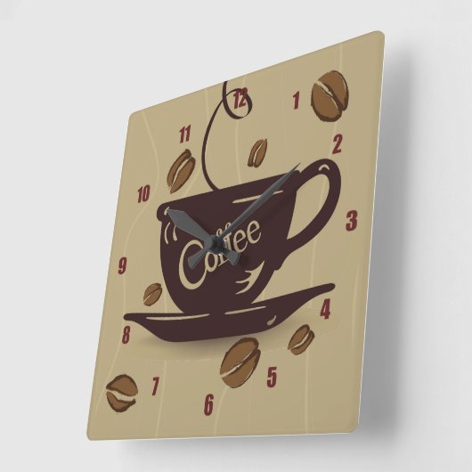 Kaffee-Cup und Bohnen Quadratische Wanduhr (Winkel)