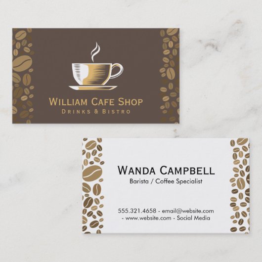 Kaffee-Cup und Bohnen Visitenkarte (Vorne/Hinten)