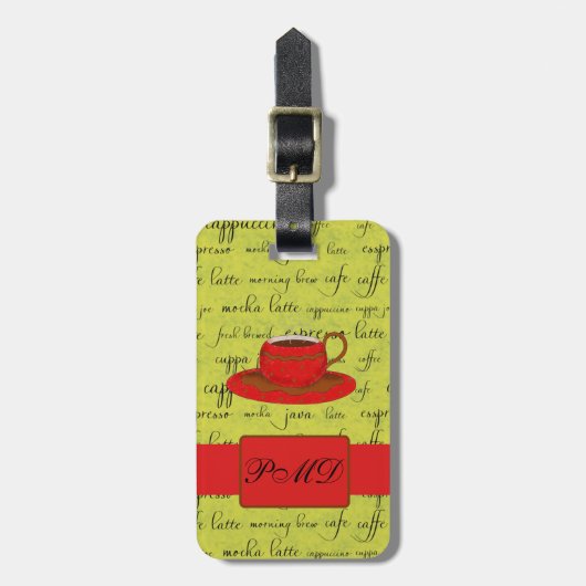 Kaffee Cup & WordLime Green & Red Mit Monogramm Gepäckanhänger (Vorderseite vertikal)