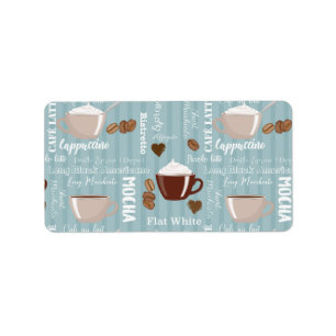 Kaffee Cups Blaue vertikale Linien Koffein Körner Adressaufkleber