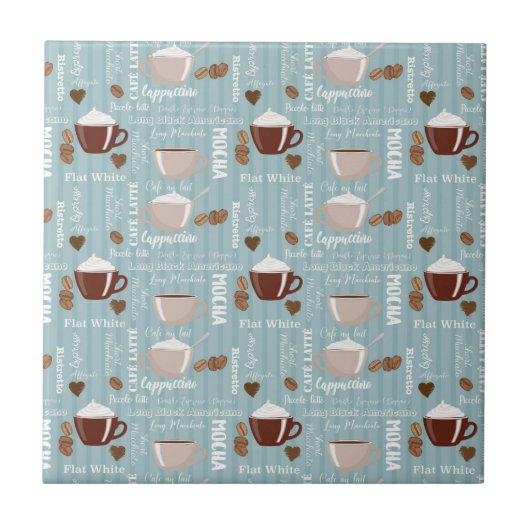 Kaffee Cups Blaue vertikale Linien Koffein Körner Fliese (Vorderseite)