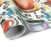 Kaffee Cups Wasserfarbenes Muster Geschenkpapier (Rolleneckpunkt)