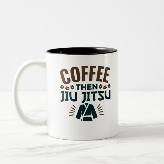 Kaffee Dann Jiu Jitsu BJJ Jiujitsu Zweifarbige Tasse (Links)