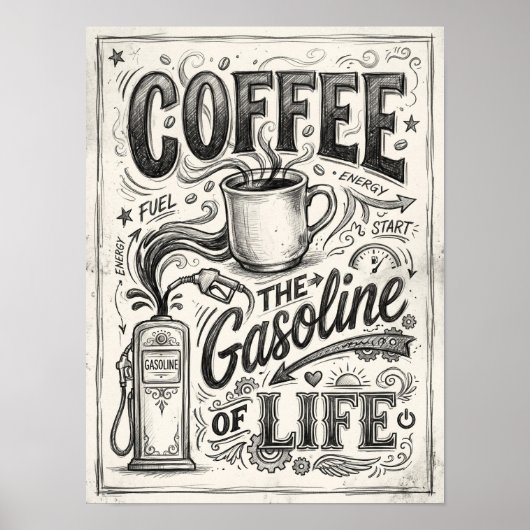Kaffee, das Benzin des Lebens Poster (Vorne)