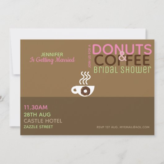 KAFFEE DONUTS Brautdusche Einladung Pink Choc (Vorderseite)
