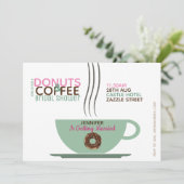 KAFFEE DONUTS Bridal Dusche Einladung Pink Turq (Stehend Vorderseite)