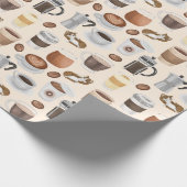 Kaffee Drinks und Katzen Muster Niedlich Geschenkpapier (Ecke)