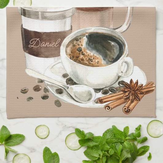 Kaffee Drinks Vignette schwarz, Spezialität Geschirrtuch (Gefaltet)