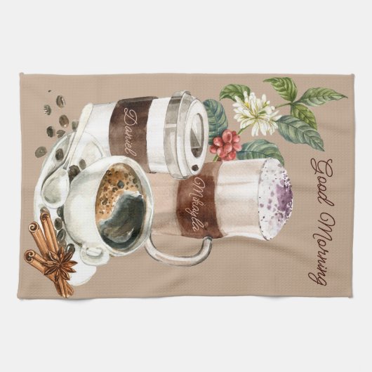 Kaffee Drinks Vignette schwarz, Spezialität Geschirrtuch (Horizontal)