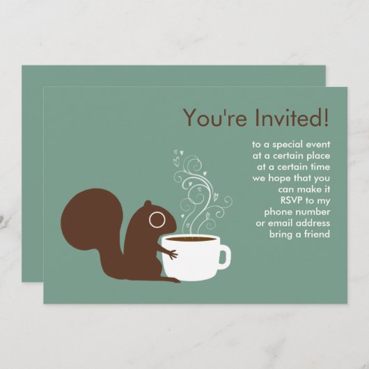 Kaffee-Eichhörnchen-Party-Mitteilung Einladung (Vorne/Hinten)