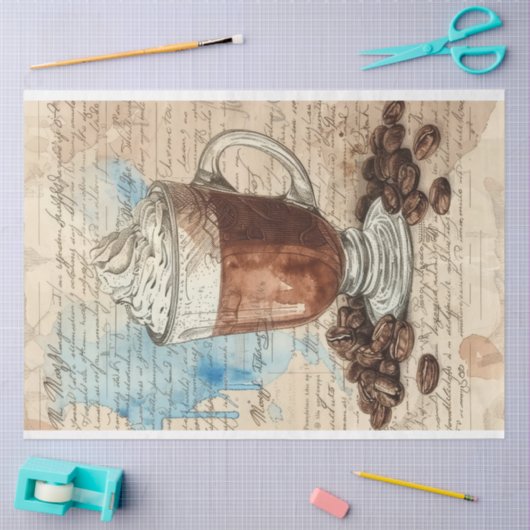 Kaffee Ephemera Wasserfarbe Collage Seidenpapier (Basteln)