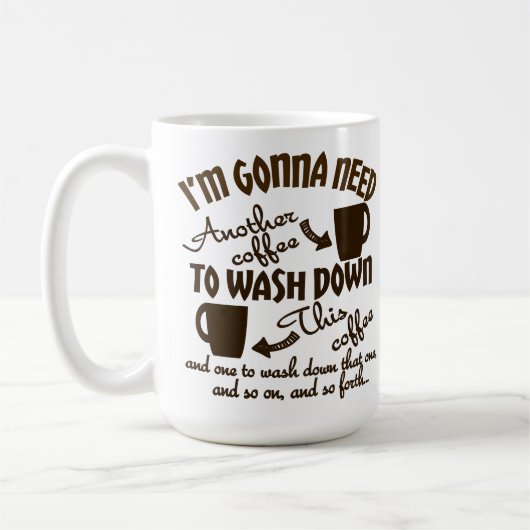 Kaffee-Ergebenheits-komische Koffein-Typografie Kaffeetasse (Links)