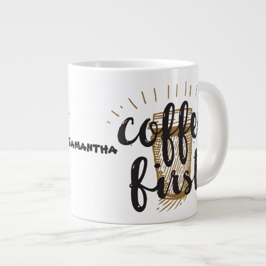 Kaffee-Erste Hand-Letter-Kalligrafie Typografie Jumbo-Tasse (Vorderseite Rechts)