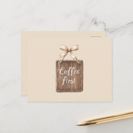 Kaffee Erstes Zeichen Bogen Postkarte (Vorderseite/Rückseite Beispiel)