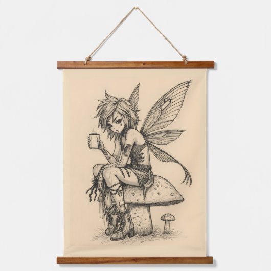 Kaffee Fee Wandteppich Mit Holzrahmen (Vorderseite)
