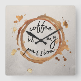 Kaffee Flecken Quadratische Wanduhr