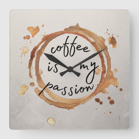 Kaffee Flecken Quadratische Wanduhr (Vorderseite)