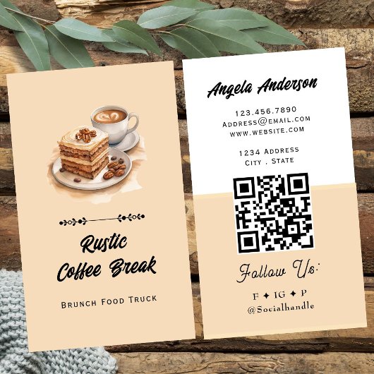 Kaffee-Frühstücks-Themen-QR-Code und Website Visitenkarte