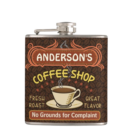 Kaffee-Geschäft mit der Tasse schaffen Ihr eigenes Flachmann (Vorderseite)