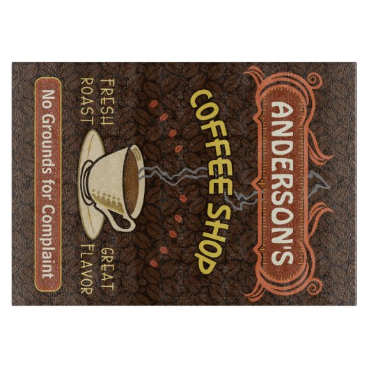Kaffee-Geschäft mit der Tasse schaffen Ihr eigenes Schneidebrett (Vorderseite)
