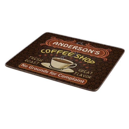 Kaffee-Geschäft mit der Tasse schaffen Ihr eigenes Schneidebrett (Ecke)