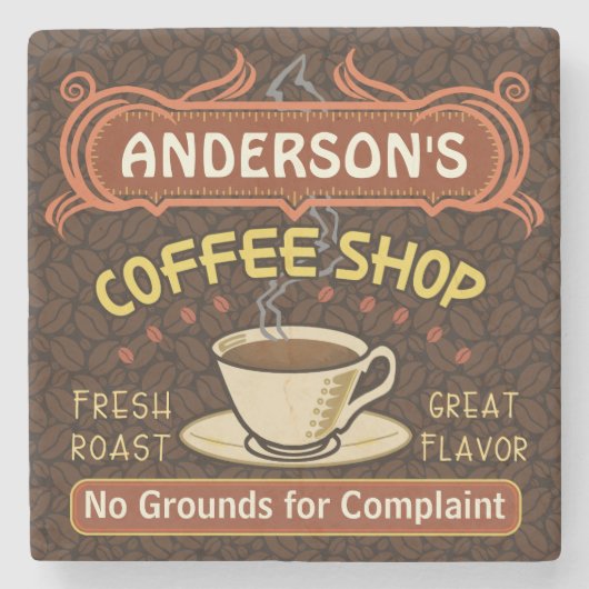 Kaffee-Geschäft mit der Tasse schaffen Ihr eigenes Steinuntersetzer (Vorderseite)