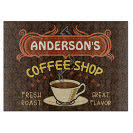 Kaffee-Geschäft mit Tassen-und der Bohnen-| Schneidebrett