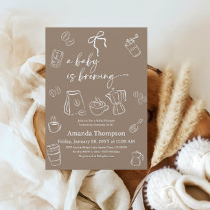 Kaffee-Geschlechtsneutrale Bow-Brewing-Baby-Party Einladung