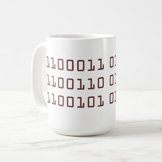Kaffee geschrieben in Tasse des binären Codes (Vorderseite Links)