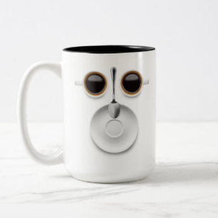 Kaffee Gesicht zwei Tassen Kaffee ein Saucer und L