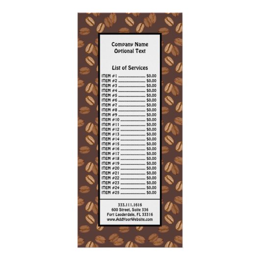 Kaffee Getreide Beans Dark Roast Brown Koffein Werbekarte (Vorne)