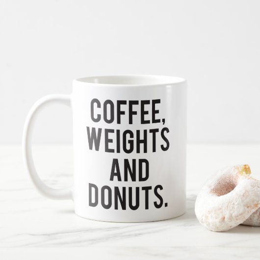 Kaffee, Gewichte und Donuts - Funny Novelty Gym Kaffeetasse (Mit Donut)
