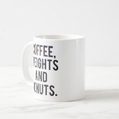 Kaffee, Gewichte und Donuts - Funny Novelty Gym Kaffeetasse (Vorderseite Links)