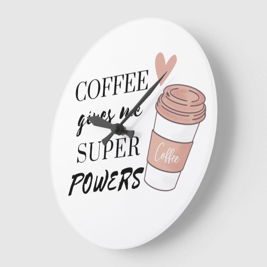 Kaffee gibt mir super Power Große Wanduhr (Winkel)