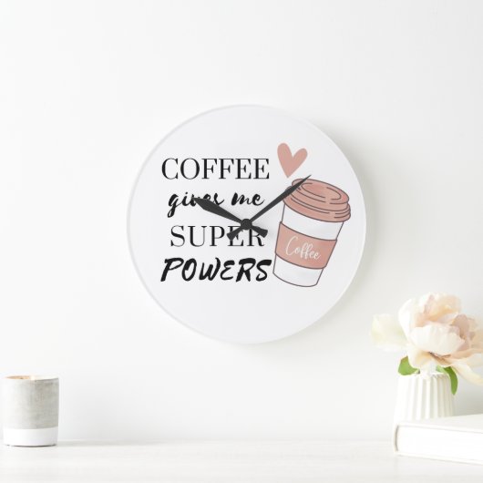 Kaffee gibt mir super Power Große Wanduhr (Zuhause)