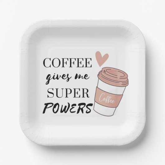 Kaffee gibt mir super Power Papier Teller (Vorderseite)