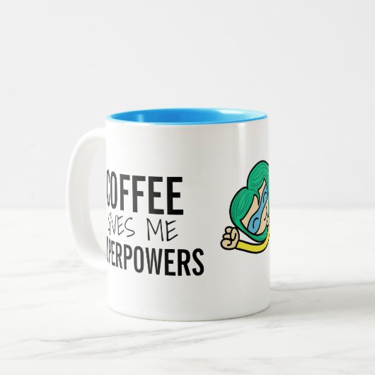 Kaffee gibt mir Supermächte - Kloey Zweifarbige Tasse (Vorderseite Links)
