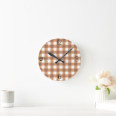 Kaffee Gingham Clock Runde Wanduhr (Zuhause)