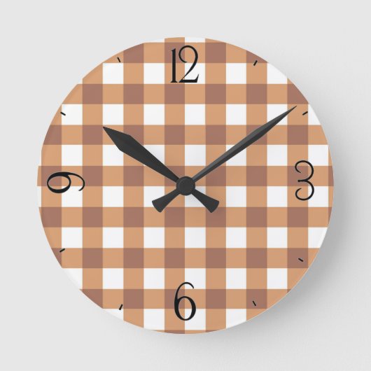 Kaffee Gingham Clock Runde Wanduhr (Vorderseite)
