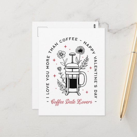 Kaffee glücklich Valentinstag lustige Retro-Blumen Postkarte (Vorderseite/Rückseite Beispiel)