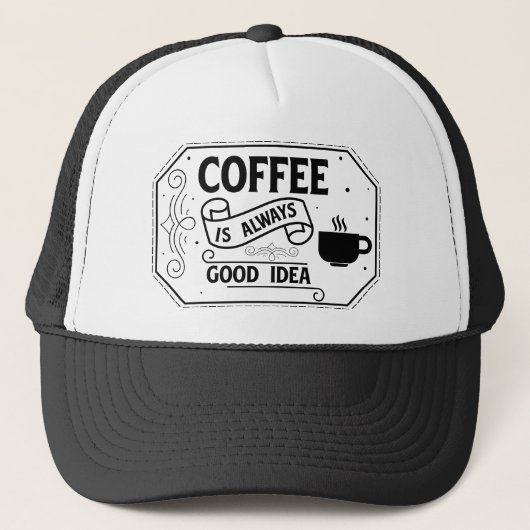 Kaffee gute Idee Mitarbeiter Wortkunst Truckerkappe (Vorderseite)