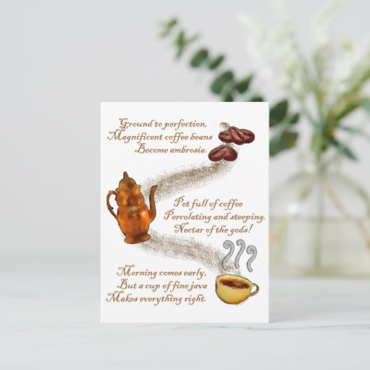 Kaffee Haiku Postkarte (Stehend Vorderseite)