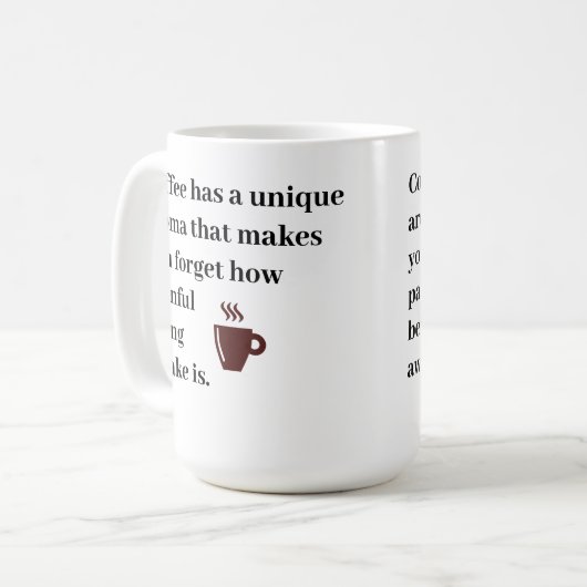 Kaffee hat ein einzigartiges Aroma Kaffeetasse (Vorderseite Links)