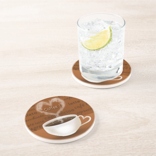 Kaffee? Herz-Shaped Smoke Sandstein Untersetzer (Seite)