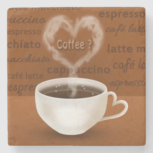 Kaffee? Herz-Shaped Smoke Steinuntersetzer (Vorderseite)